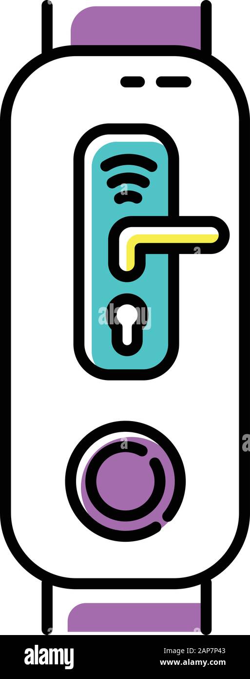 Tracker remise en forme numérique avec fonction de verrouillage de porte l'icône de couleur. Appareil portable avec l'option de commande innovante smart home. Poignée de porte avec connexion Wi-Fi au réseau local connexion pict Illustration de Vecteur