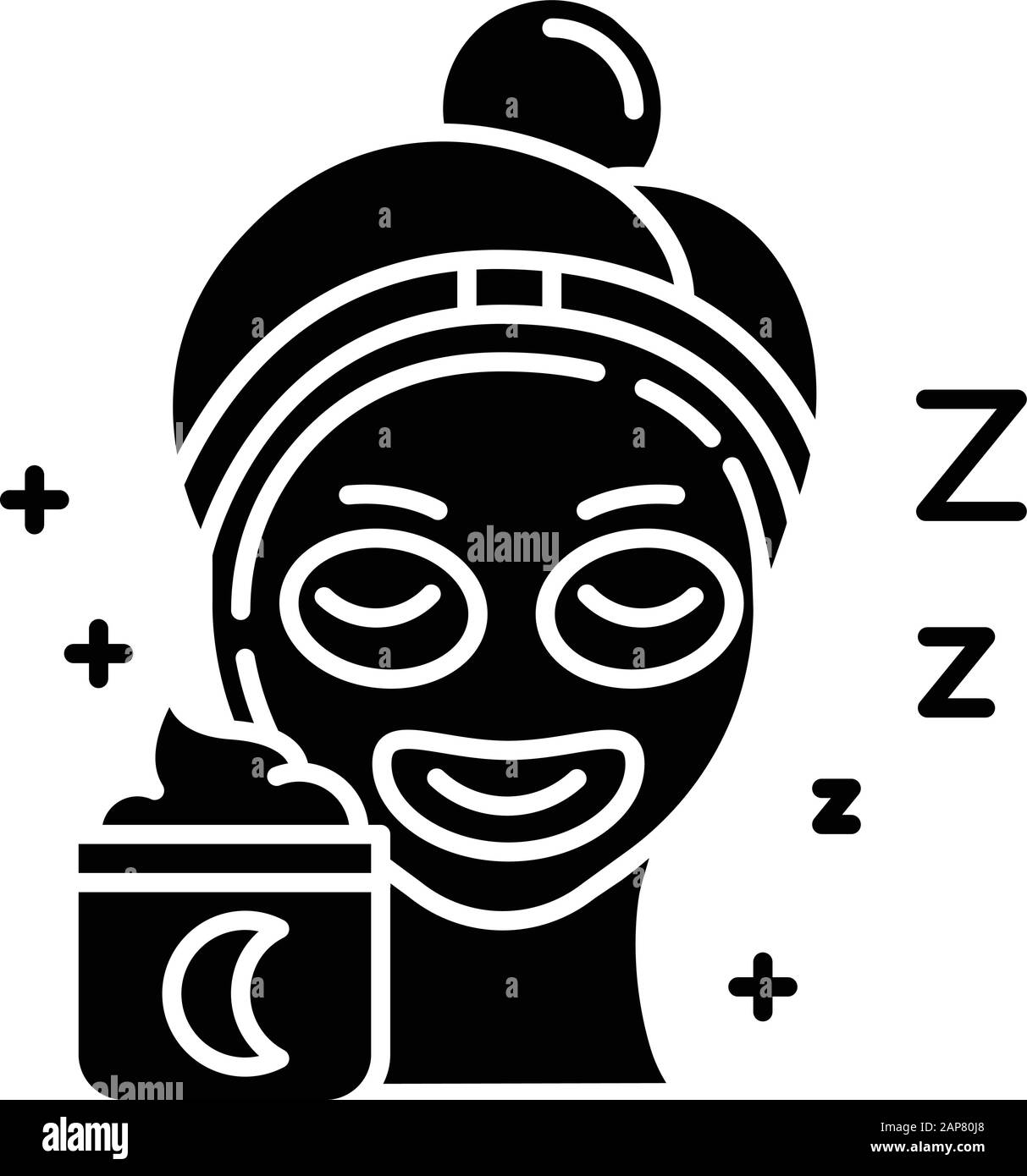 Application de l'icône de glyphe crème de sommeil. Procédure de soins de la peau. Traitement du visage. Crème de nuit pour la détente. Marche de routine de beauté de tous les jours. Symbole silhouette Illustration de Vecteur