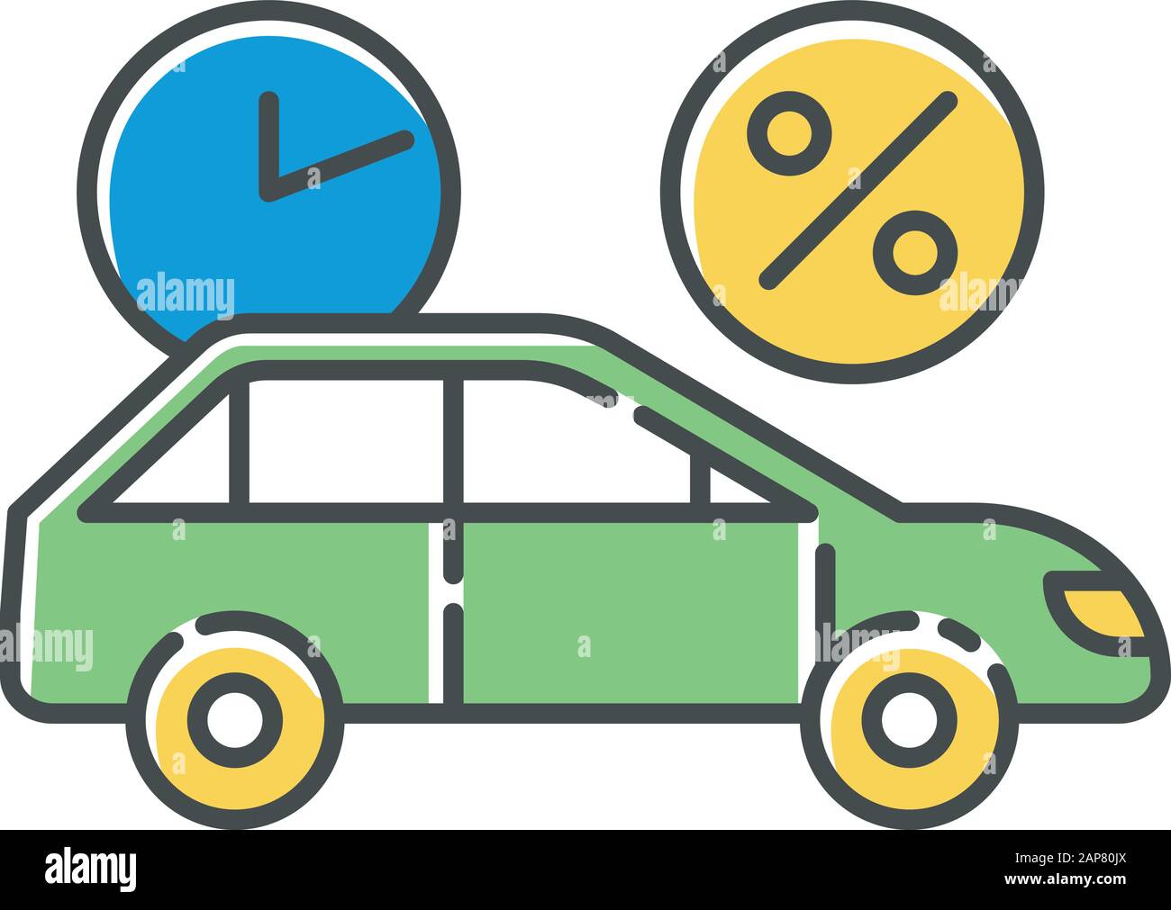 Icône de couleur de financement automobile. Prenez le crédit pour acheter auto. Prêt d'argent pour l'achat de véhicule. Emprunter, prêter de l'argent avec un taux de pourcentage. Acheter des moyens de transport Illustration de Vecteur