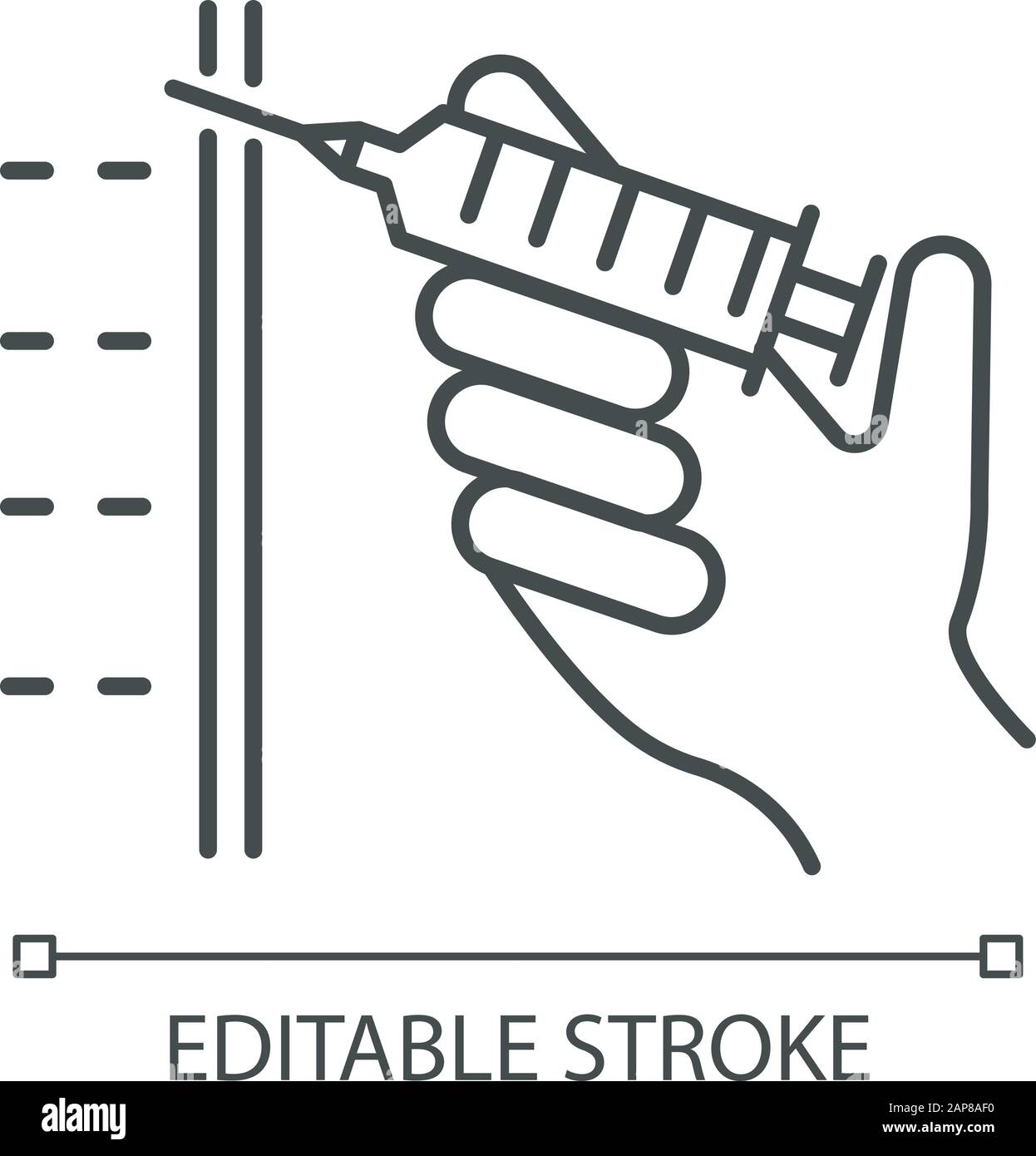 Icône linéaire d'injection. Seringue. Vaccination. Procédure médicale. Prévention des maladies. Mastic cosmétique. Illustration de la ligne fine. Symbole de contour. Vecteur Illustration de Vecteur
