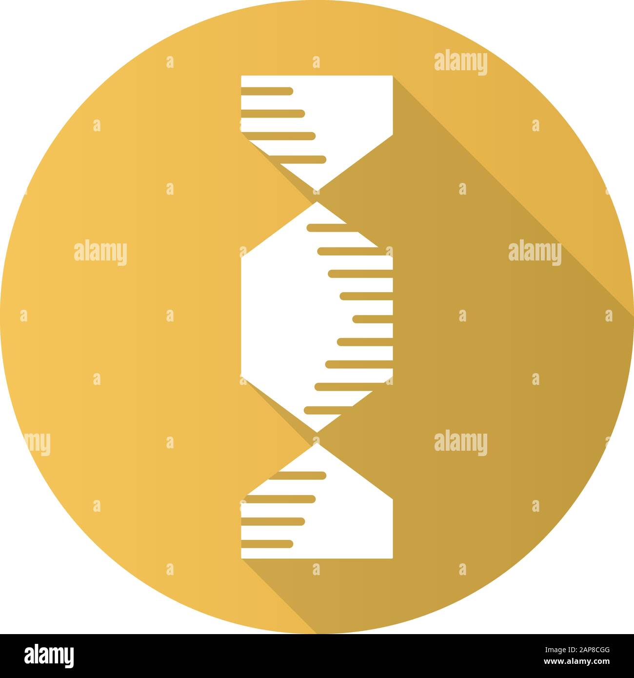 Icône de glyphe d'ombre longue à motif plat jaune en hélice à ADN hexagonale. Désoxyribonucléique, acide nucléique. Brins de spirales. Chromosome. Biologie moléculaire. Genet Illustration de Vecteur