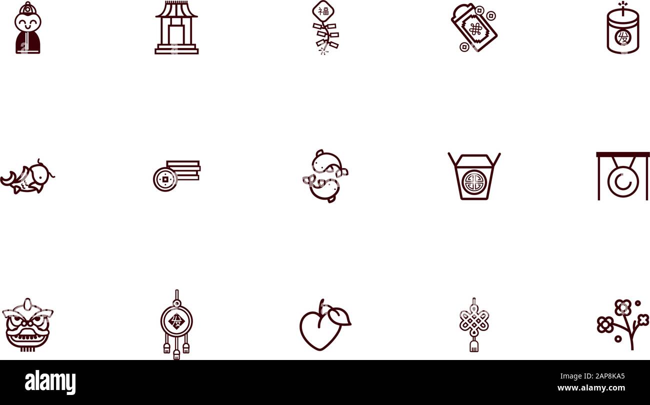 lot d'icônes de jeu de chinesse pour la nouvelle année Illustration de Vecteur