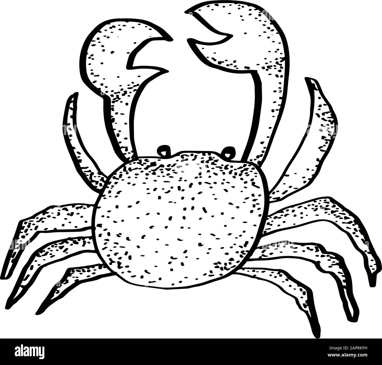 Crabe texturé dessiné à la main pour colorier la page. Ligne noire simple. Illustration de la ligne vectorielle de Doodle isolée en blanc. Dessin de contour isolé vectoriel. Bea Illustration de Vecteur