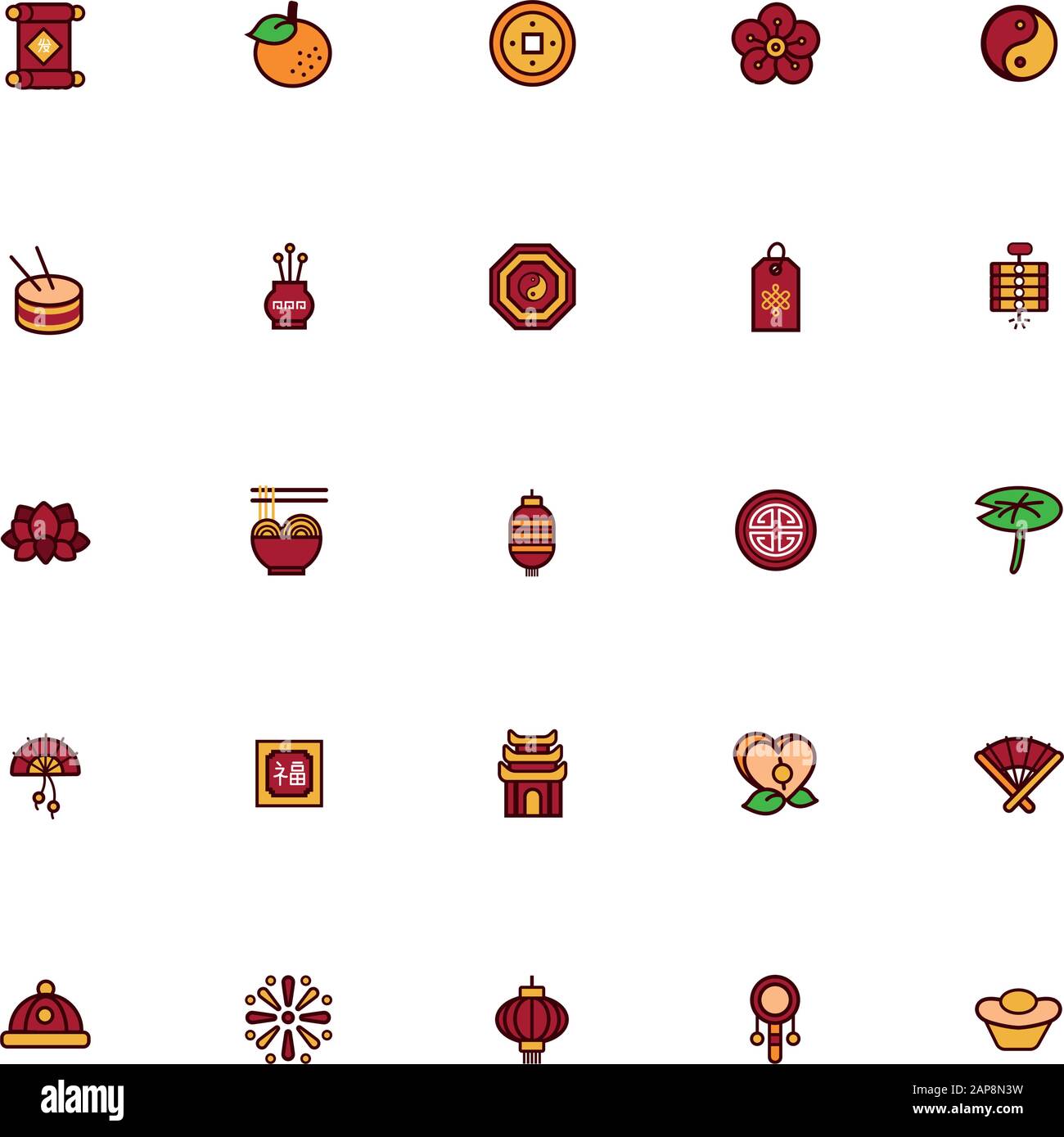 lot d'icônes de jeu de chinesse pour la nouvelle année Illustration de Vecteur