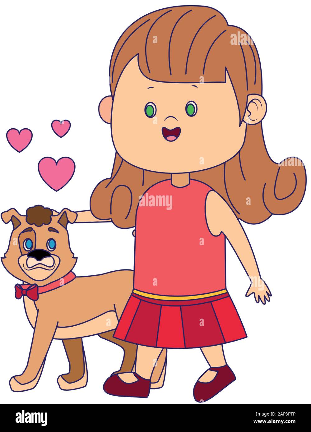 dessin animé une fille heureuse marchant avec un joli chien, un design coloré Illustration de Vecteur