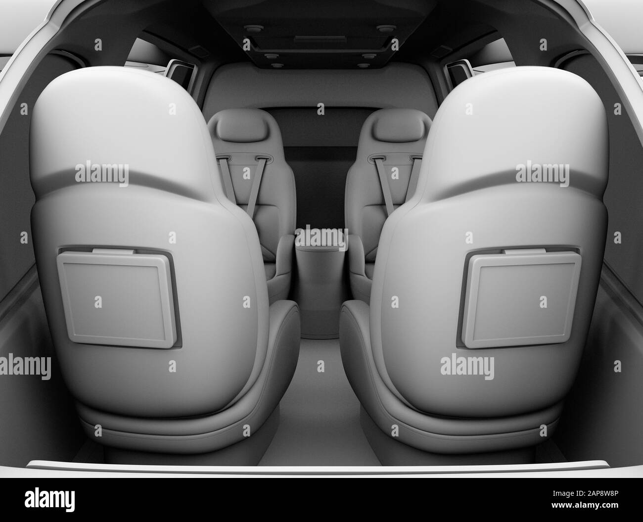 Intérieur luxueux de la voiture de vol (taxi aérien) avec sièges confortables en cuir. Image d'ombrage en argile tridimensionnelle. Banque D'Images