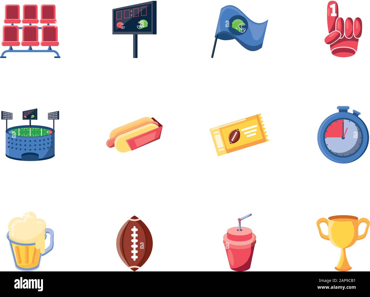 Icon set design, American football super Bowl sport hobby jeu entraînement équipement tournement et jouer thème illustration vectorielle Illustration de Vecteur