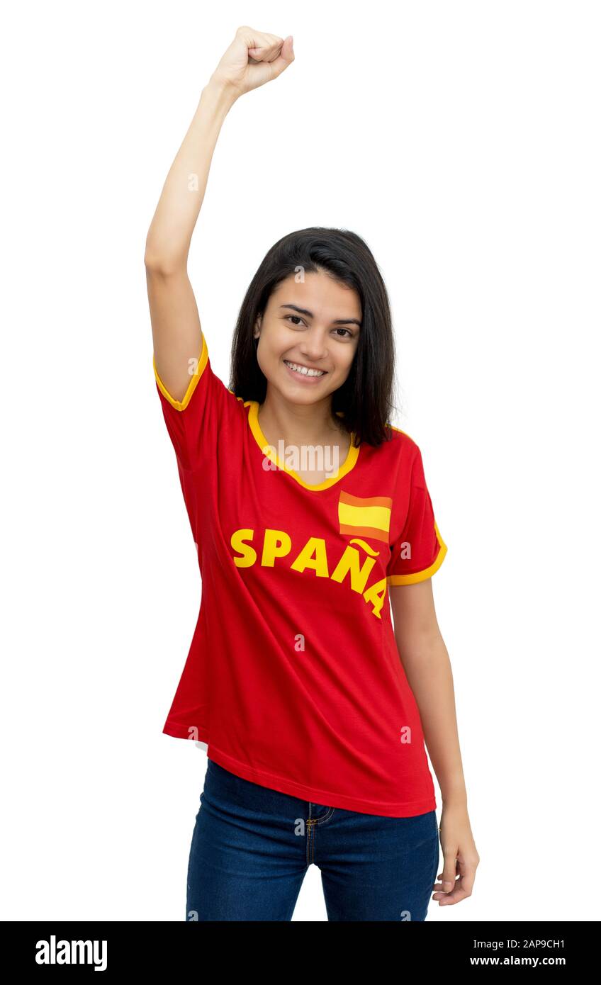 Fan de football féminin de l'Espagne isolé sur fond blanc pour être coupé Banque D'Images