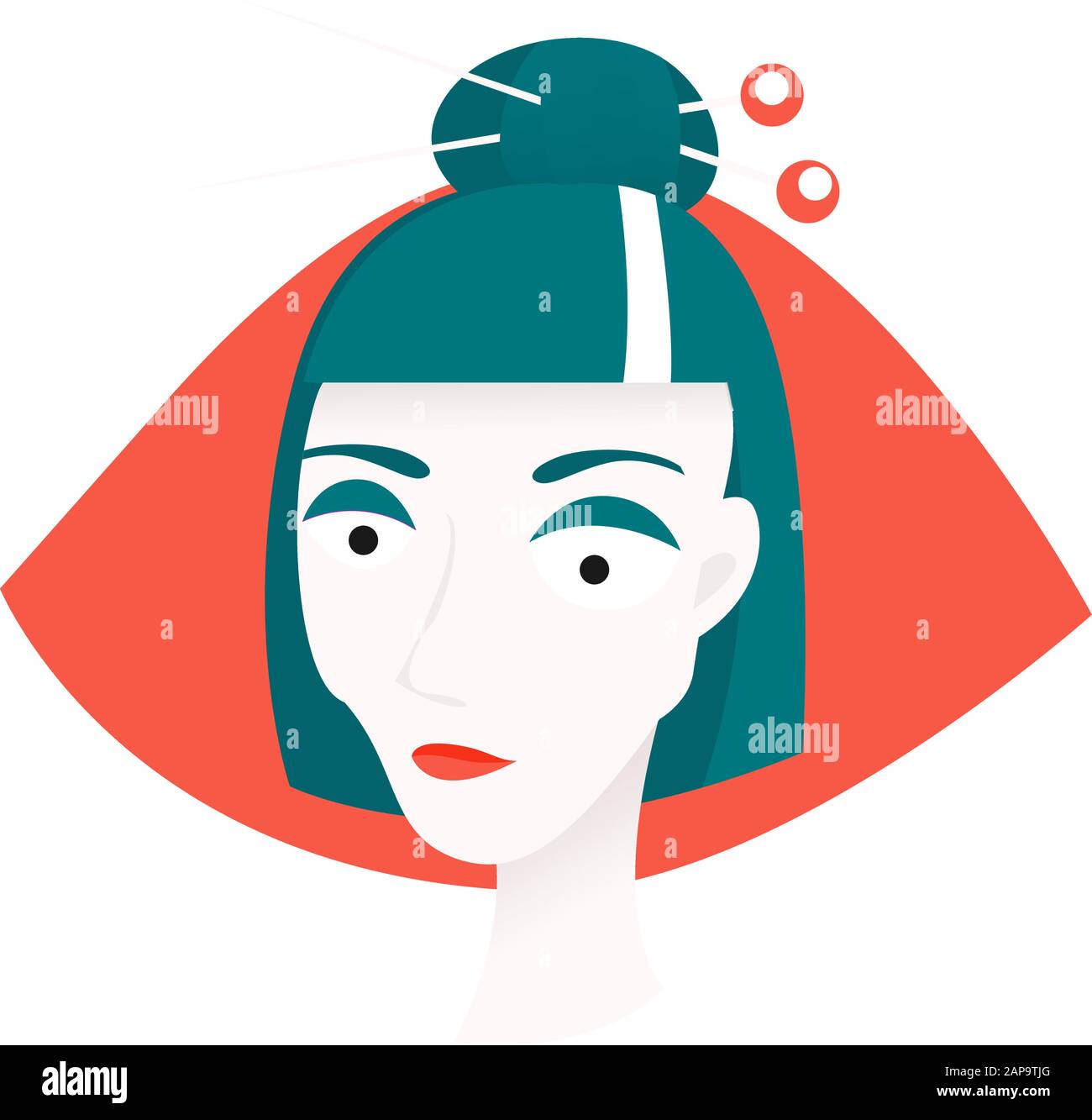 Femme Face En Japonais Styl. Coupe de cheveux Mikado, pain avec aiguilles. Illustration de Vecteur