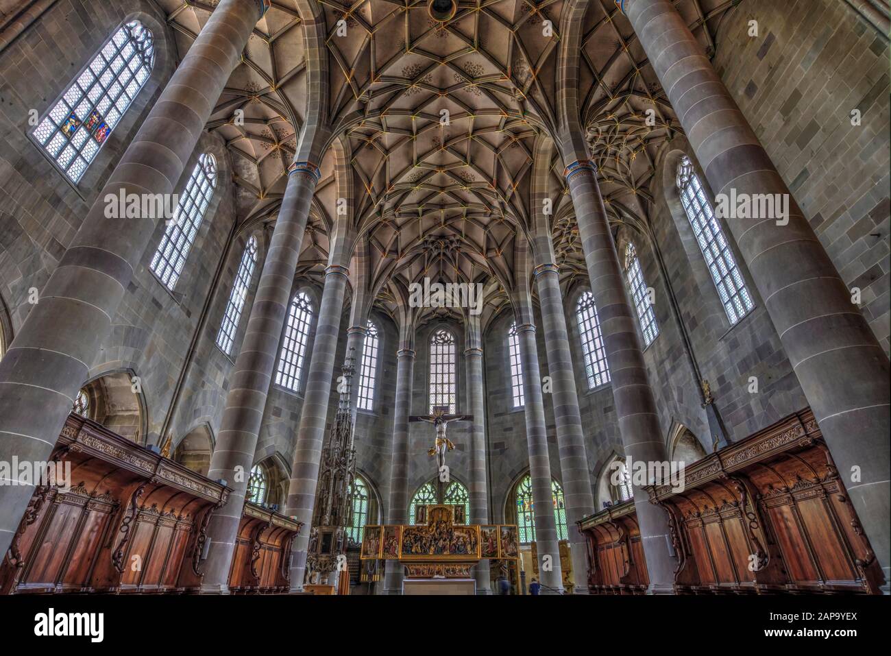 Chancel, Voûte Gothique, 1495-1525, Église Saint-Michel, Salle Schwaebisch, Bade-Wuerttemberg, Allemagne Banque D'Images