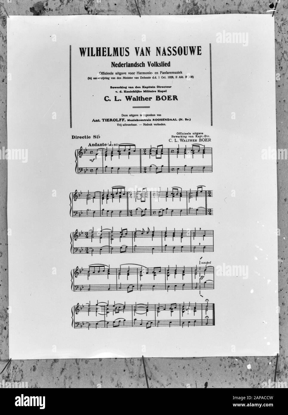 Partitions de musique de l'hymne néerlandais Wilhelmus van Nassouwe Banque D'Images