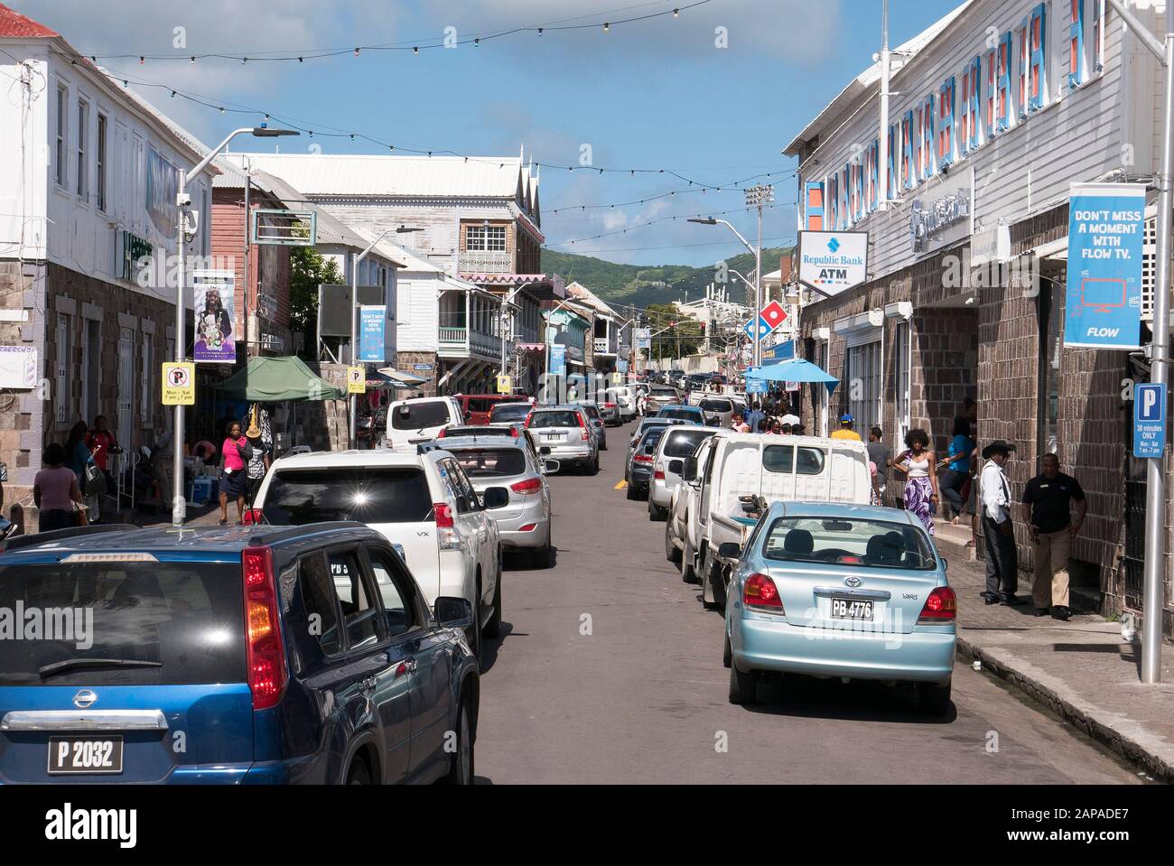 Principal quartier commerçant de rue à St.Kitts dans les Caraïbes Banque D'Images