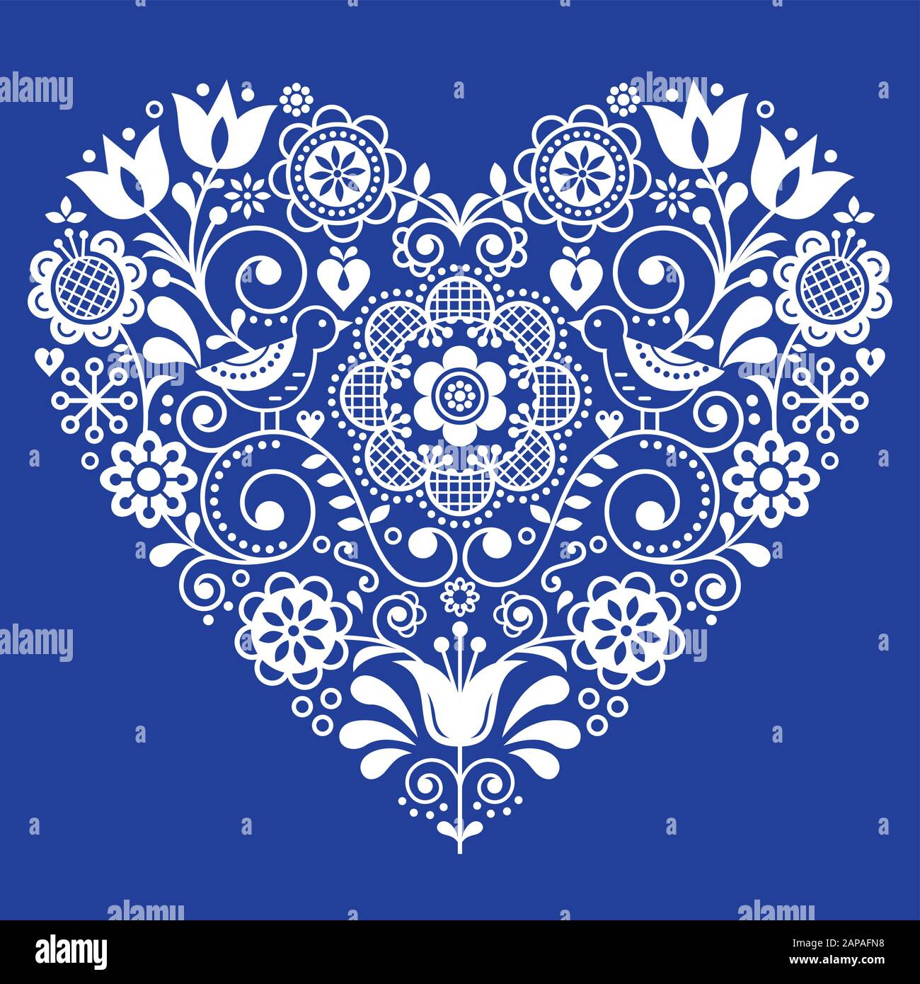 Decoration Scandinave A Coeurs Vectoriels Carte De Vœux Pour Saint Valentin Anniversaire Ou Mariage Motif Fleuri En Blanc Sur Bleu Marine Image Vectorielle Stock Alamy