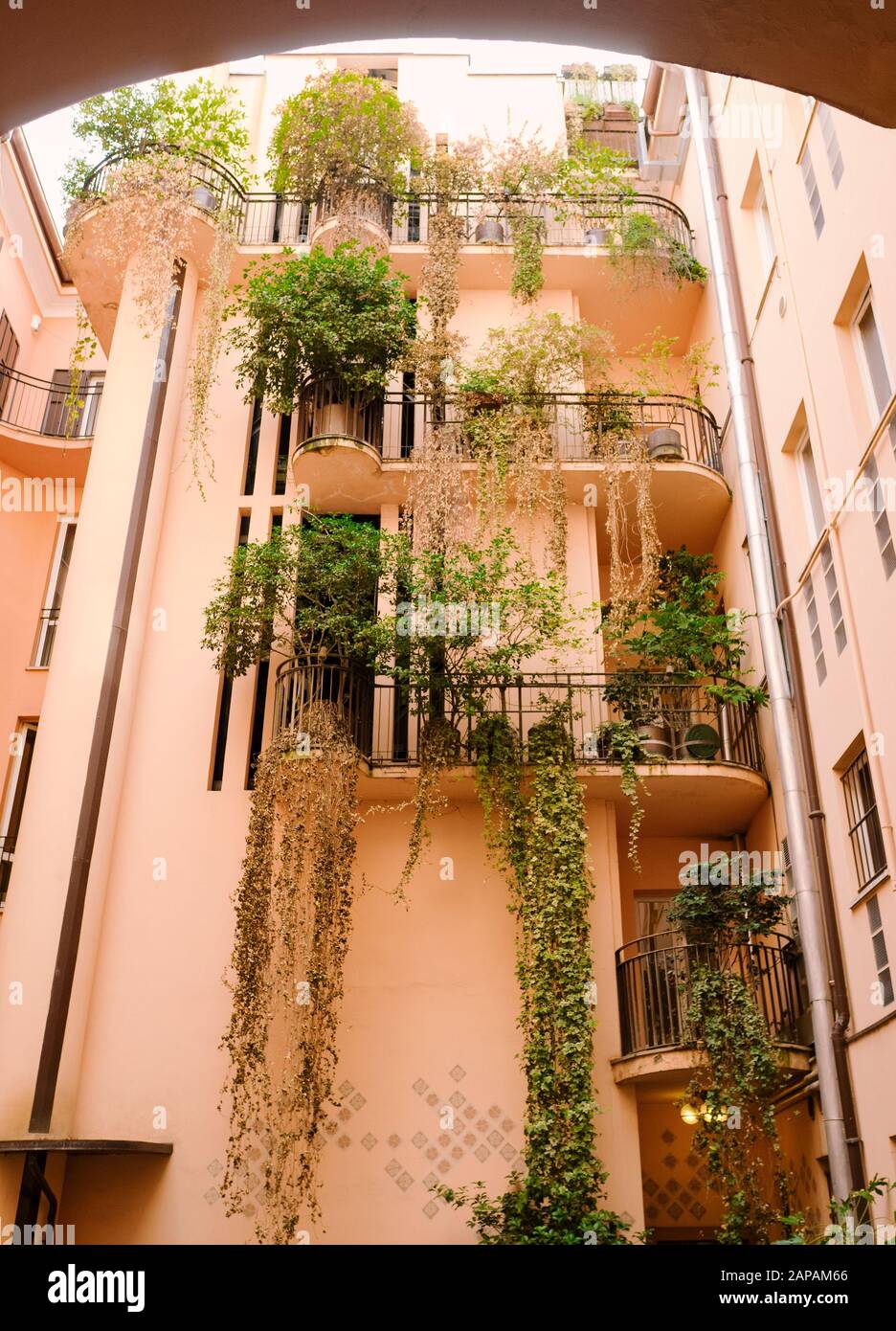 Belle cour italienne de la maison, architecture ancienne. Banque D'Images