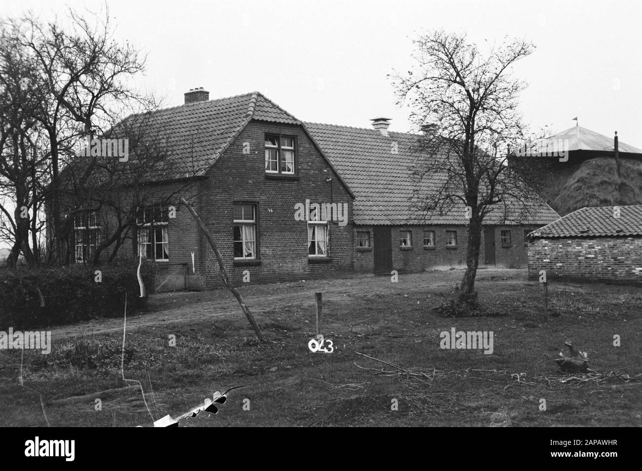 Points fixes Cultuurtechnische dienst Description: Ferme te Ommen (swap lotissement Ommerveld) Annotation: O-43 Arrow indique un point fixe Date: Novembre 1953 lieu: Ommen mots clés: Consolidation des terres, ajustements des eaux de champ Banque D'Images