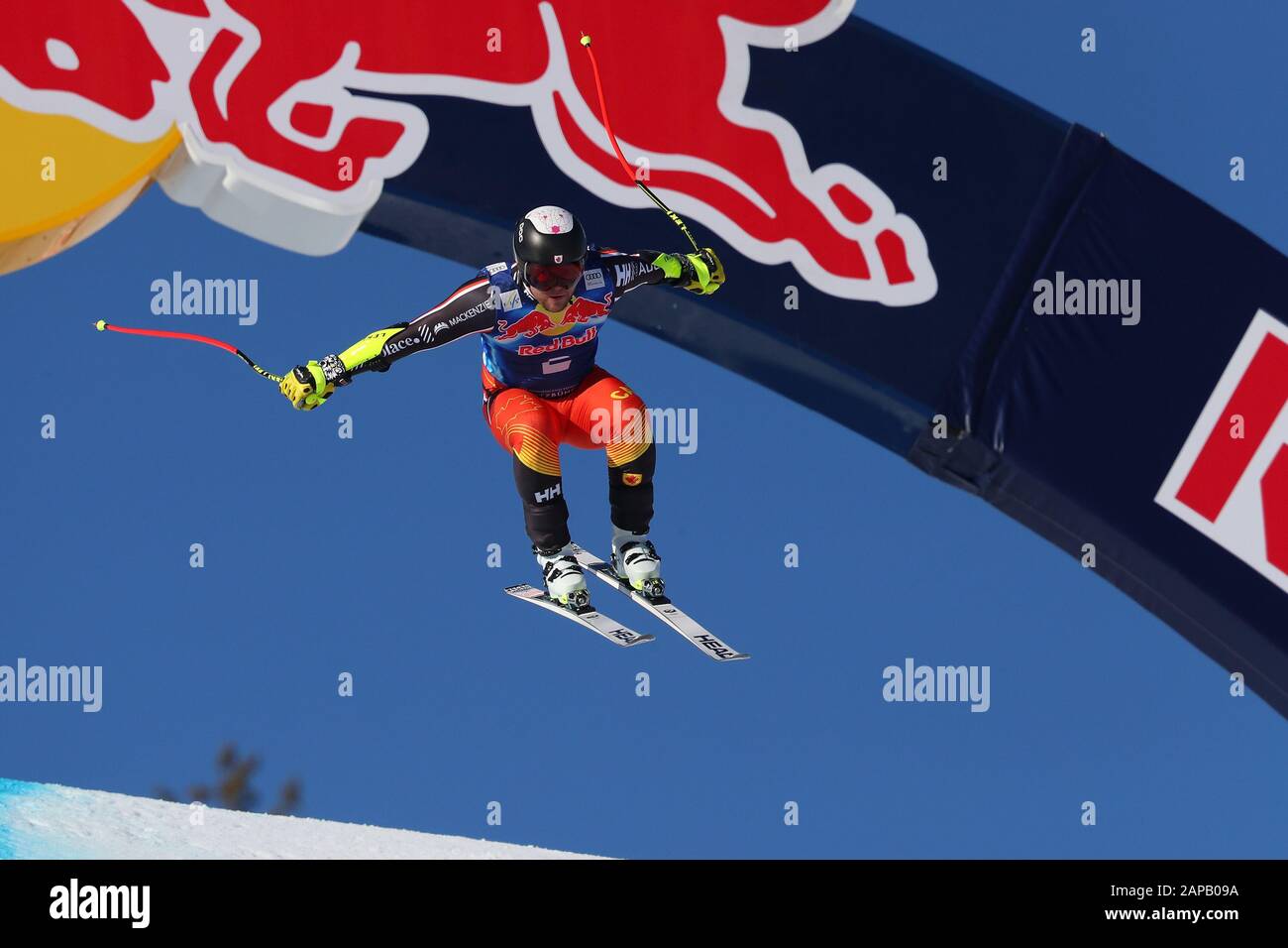 Benjamin Thomsen du Canada sautant à l'Hausbergkante lors de la formation de descente de la coupe du monde de ski alpin Audi FIS le 22 janvier 2020 à Kitzbuhel, en Autriche. (Photo de Mitchell Gunn/ESPA-Images) Banque D'Images