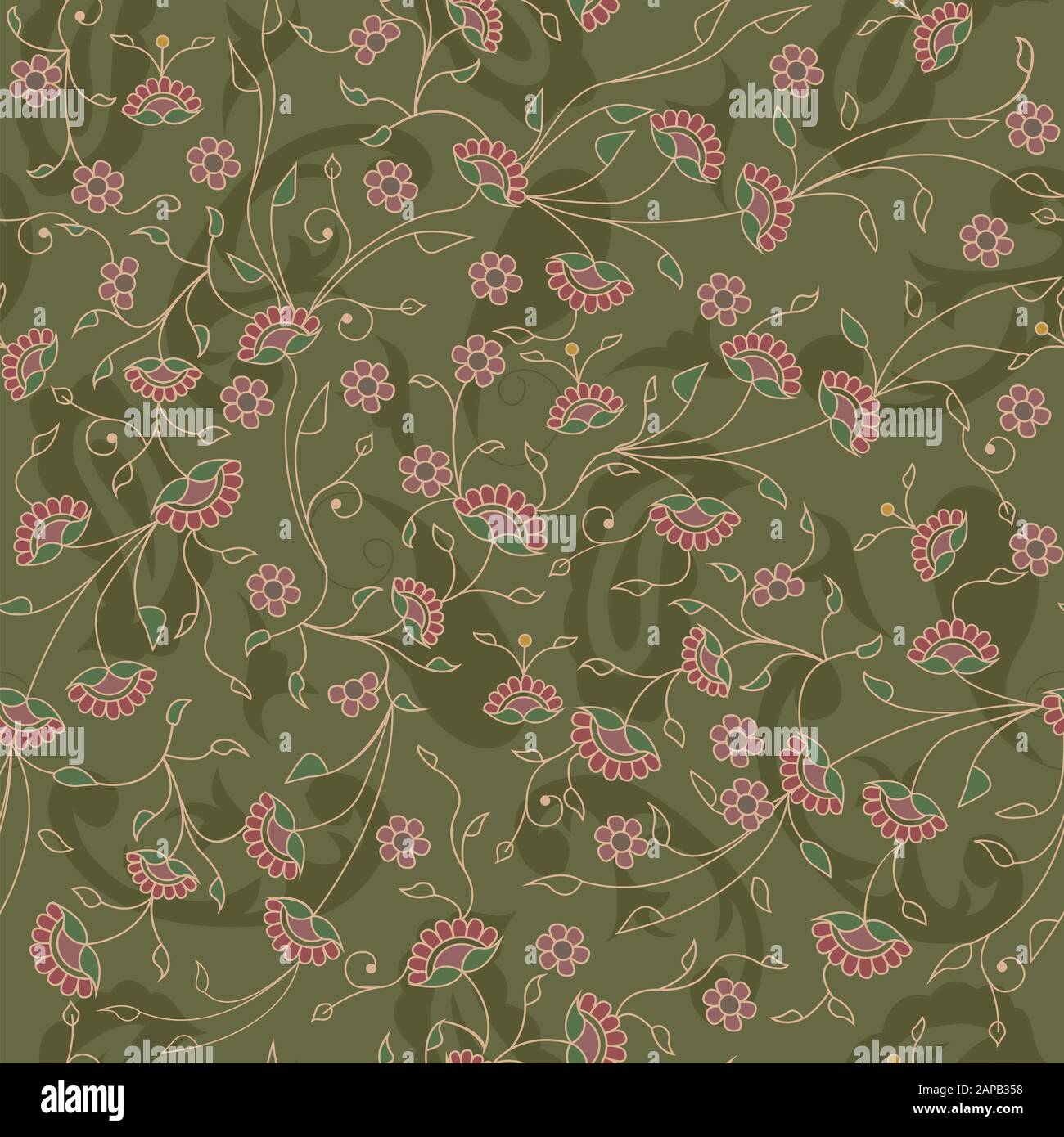 Branches fleuries motif de répétition sans couture en vert Illustration de Vecteur