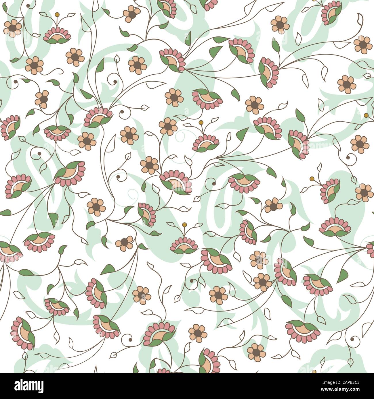 Branches fleuries motif de répétition sans couture en blanc Illustration de Vecteur