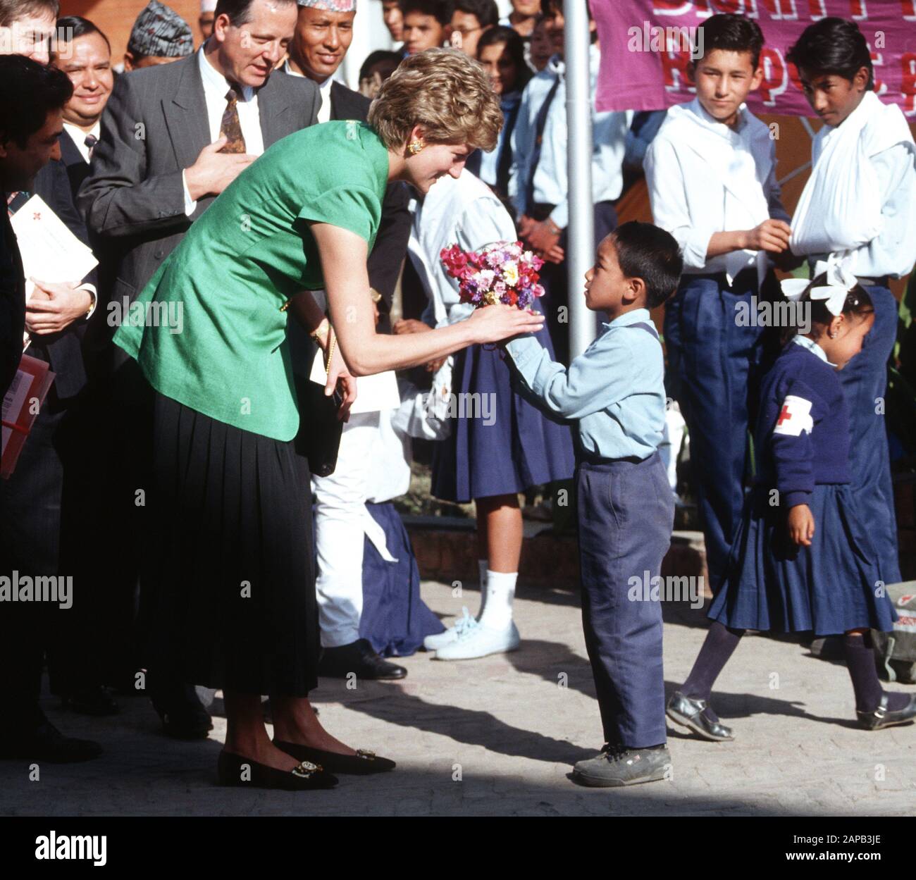 La princesse Diana de HRH visite le siège de la Croix-Rouge à Katmandou, Népal, le 5 mars 1993 Banque D'Images