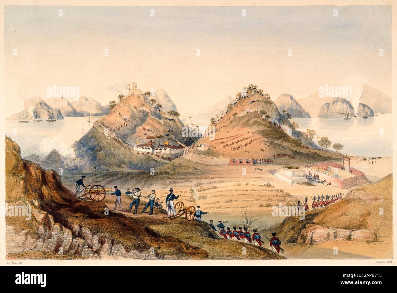 Première guerre De L'Opium, la prise en compte des forts et des enchâlements de Chuenpee le 7 janvier 1841, imprimer, 1841 Banque D'Images