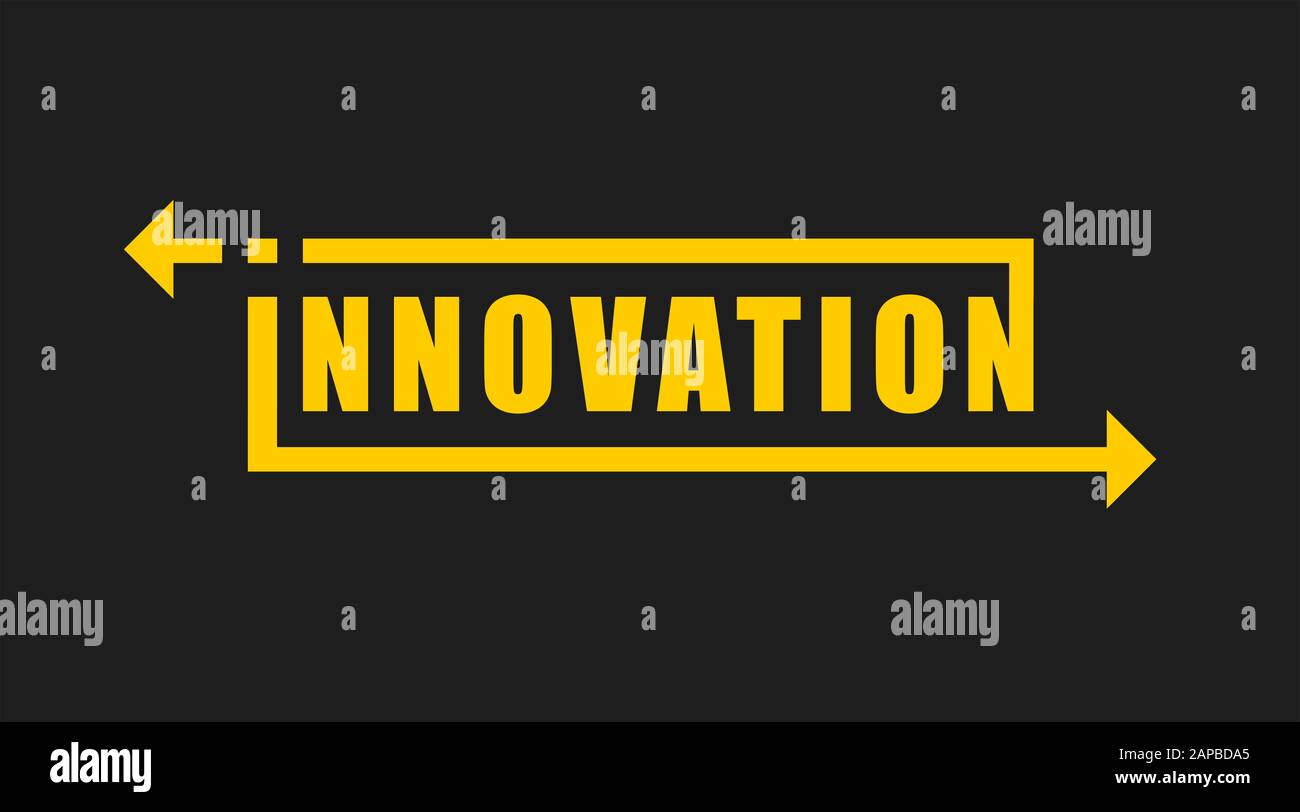 Innovation Word Collage Illustration, Fond Noir, Panorama Banque D'Images