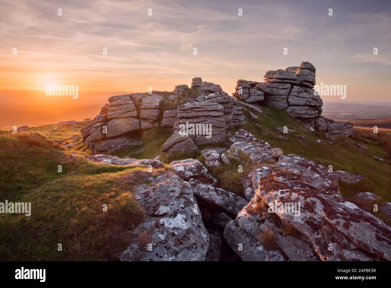 Coucher De Soleil Depuis Arms Tor Dartmoor Devon Uk Banque D'Images Coucher De Soleil Depuis Arms Tor Dartmoor Devon Uk Banque D'Images