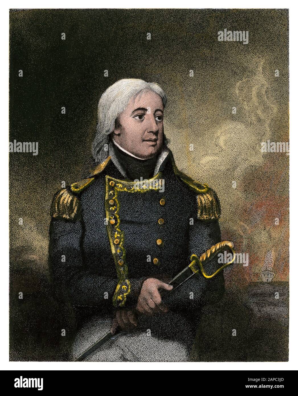 Joshua Barney, officier naval de la Révolution américaine. Gravure en acier de couleur manuelle Banque D'Images