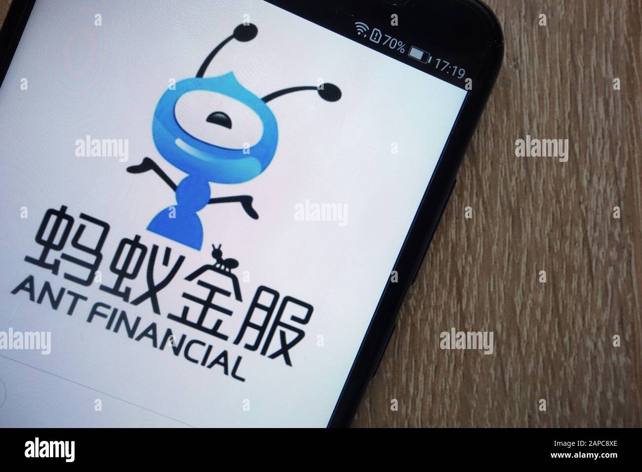 Logo ANT Financial affiché sur un smartphone moderne Banque D'Images