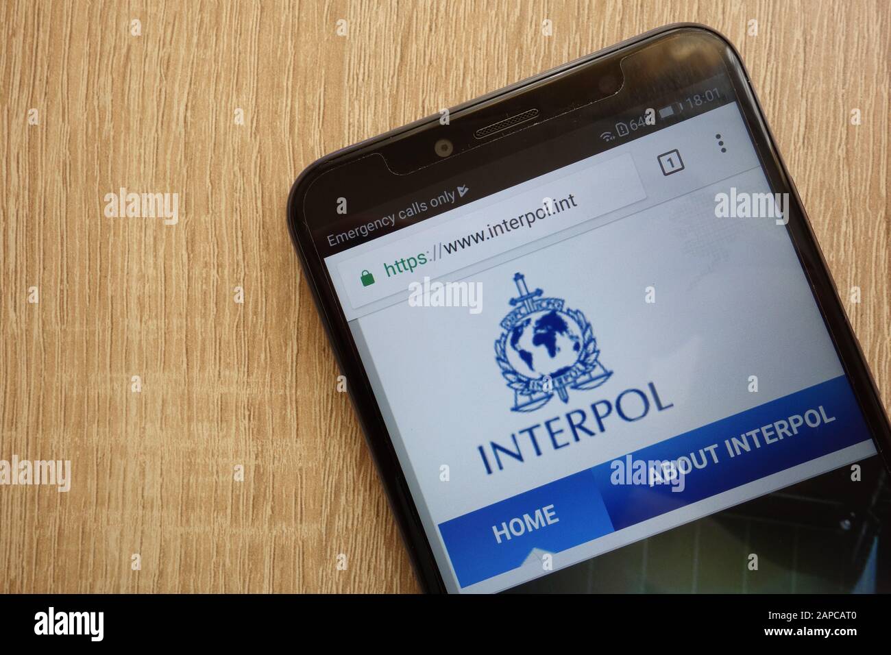 Site officiel de l'Organisation internationale de police criminelle (Interpol) affiché sur un smartphone moderne Banque D'Images