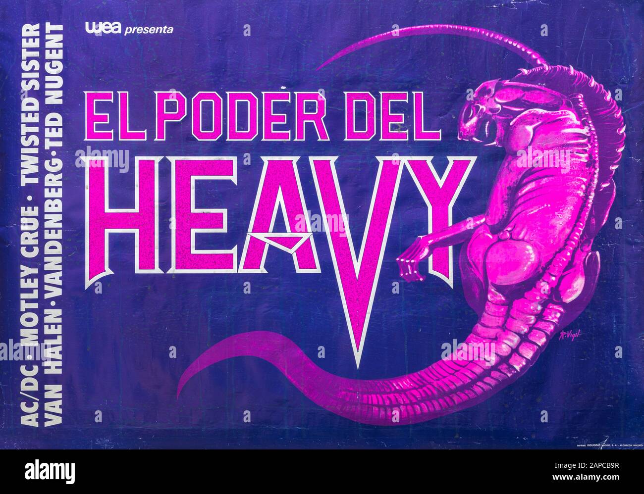 El Poder del Heavy, Heavy Power, affiche musicale, avec ACDC, Motley Crue, Van Halen, Ted Nugent, Vandenberg Banque D'Images
