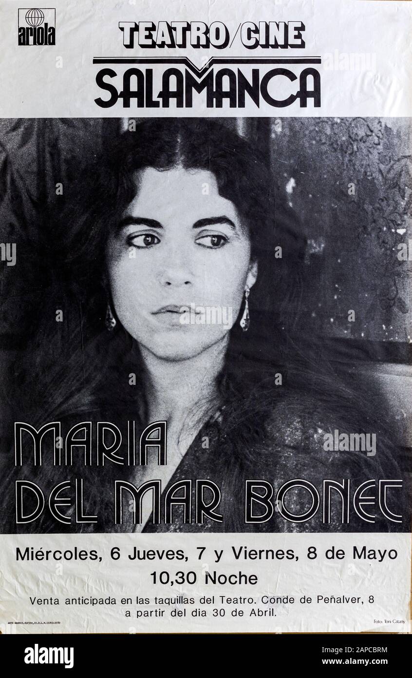 Maria del Mar Bonet, Teatro Salamanca Madrid 1980, affiche de concert musical Banque D'Images