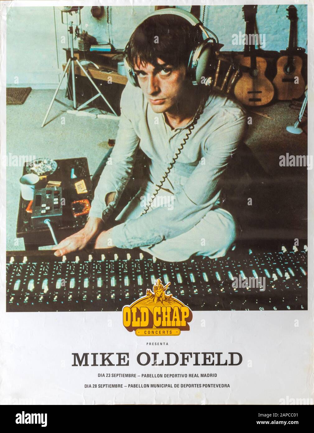 Mike Oldfield Madrid, Pontevedra 1980, affiche de concert musical Banque D'Images