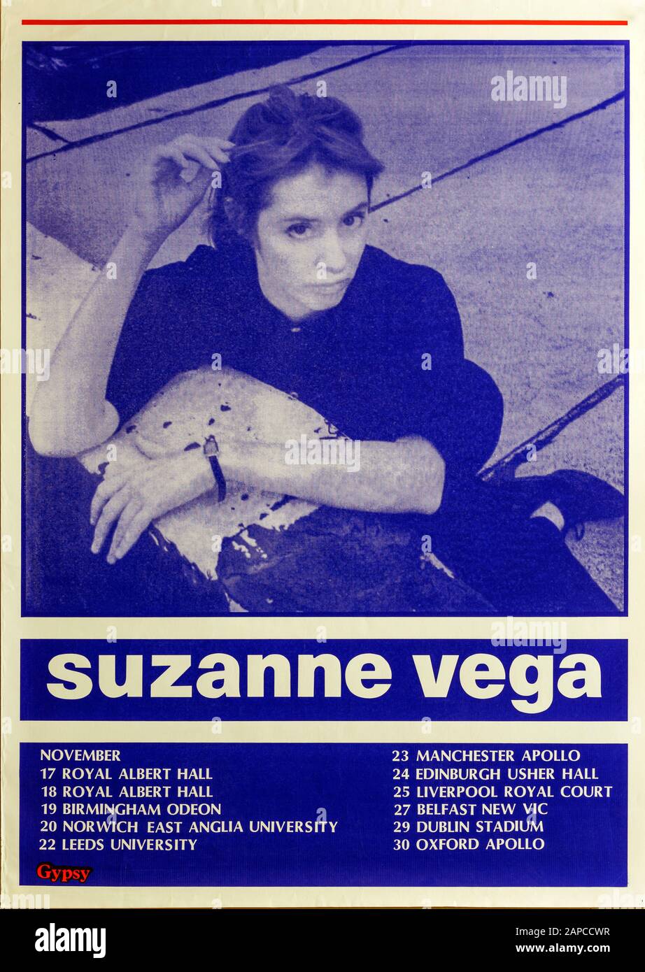 Suzanne Vega 1986 UK tour, Gipsy Promo affiche de concert musical Banque D'Images