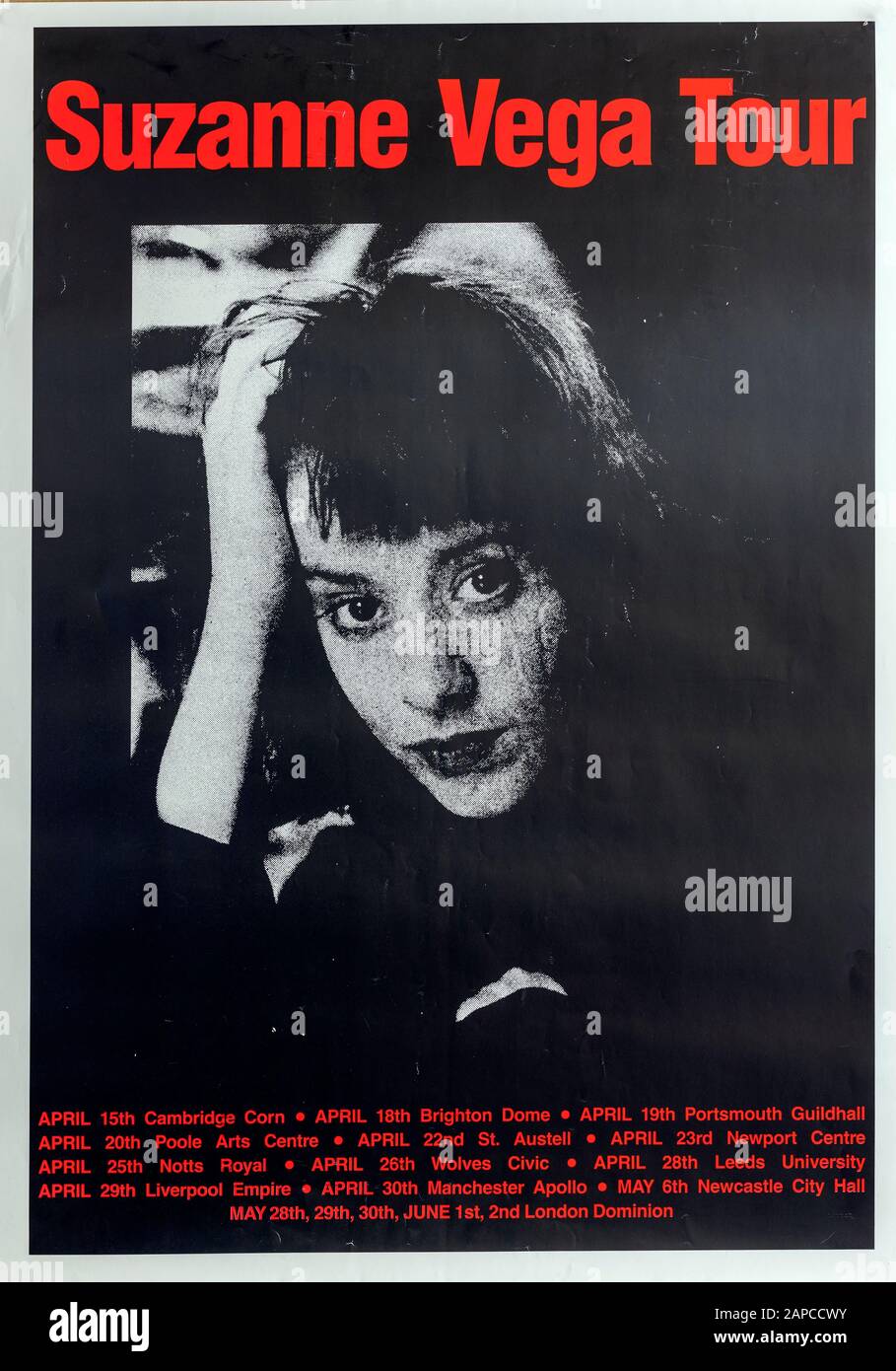 Suzanne Vega UK Tour 1990, affiche de concert musical Banque D'Images