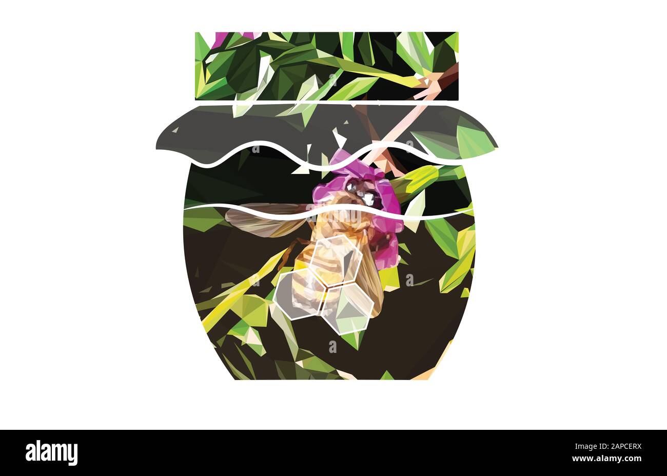 Faible illustration poly d'une abeille à l'intérieur d'un pot de miel Banque D'Images