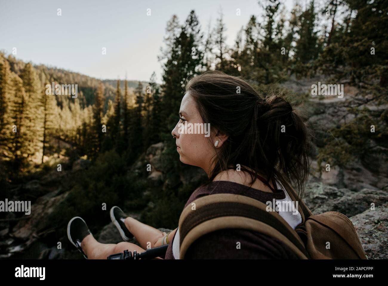 Randonnée au coucher du soleil dans les montagnes de Jemez à Jemez Springs, au Nouveau-Mexique Banque D'Images