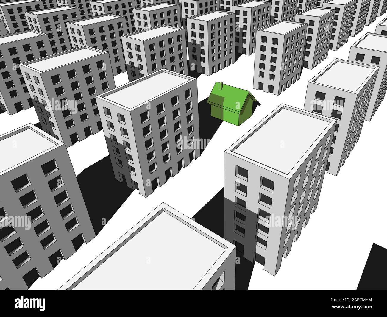 maison écologique verte entourée de nombreux blocs d'appartements Illustration de Vecteur