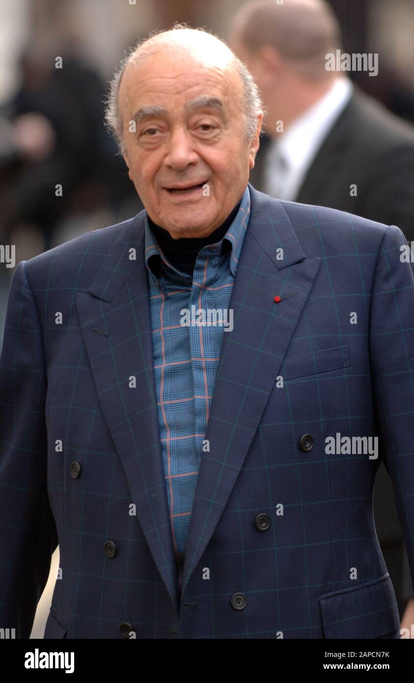 Mohamed Al-Fayed en 2008 comparait à la Haute Cour de Londres pour l'enquête sur la mort de son fils Dodi Fayed et de sa princesse Diana. Banque D'Images