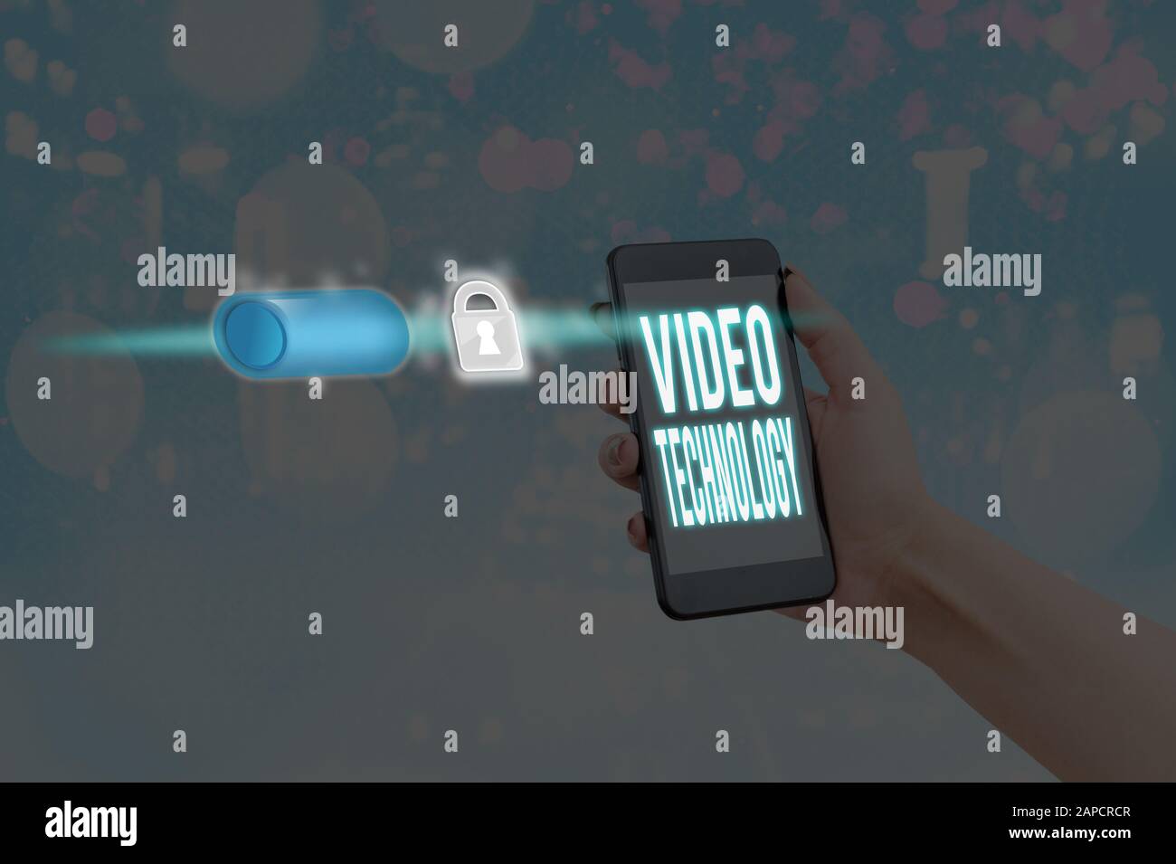 Rédaction de texte technologie vidéo. Photo d'entreprise présentant l'enregistrement et la lecture de photos et de sons en mouvement Banque D'Images