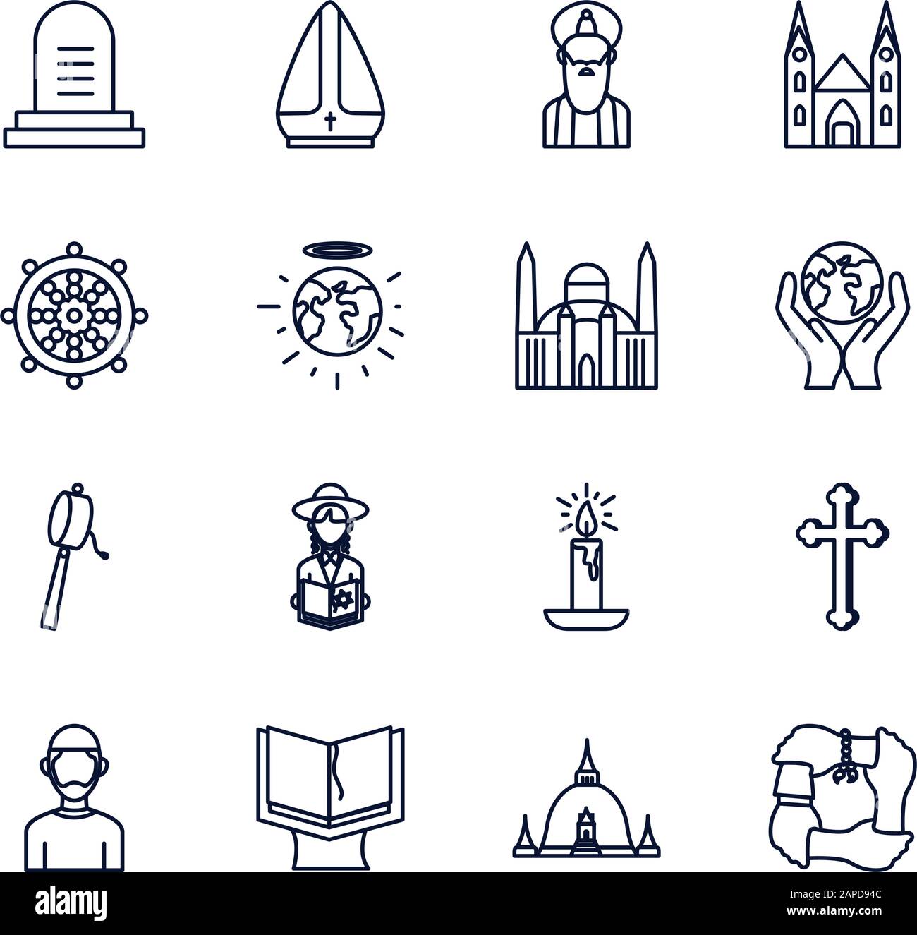 Ensemble d'icônes de symbole mondial religieux design vectoriel Illustration de Vecteur