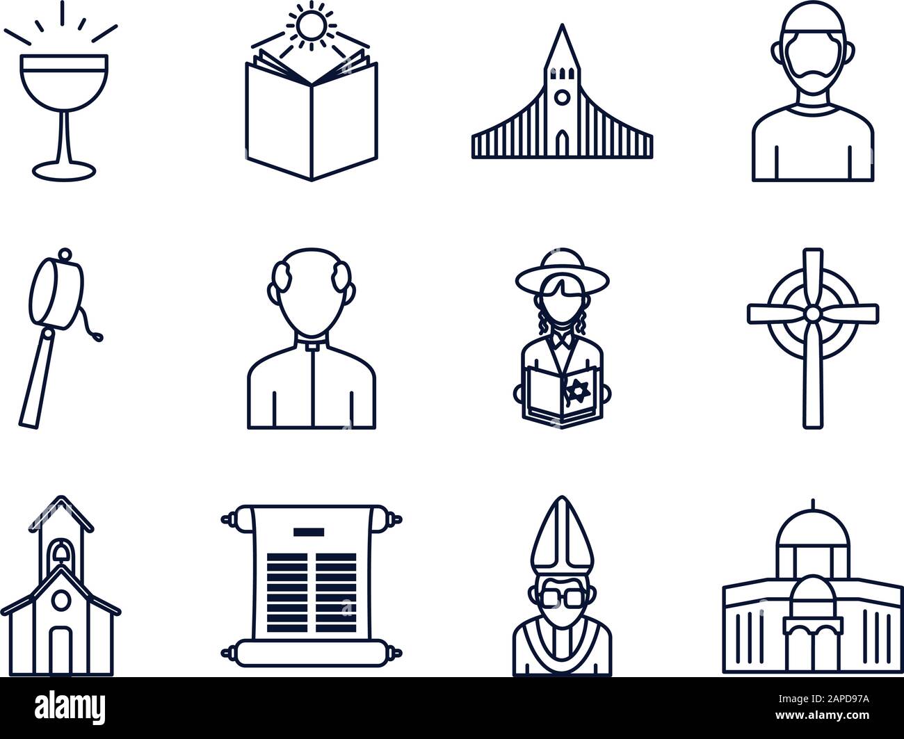Ensemble d'icônes de symbole mondial religieux design vectoriel Illustration de Vecteur