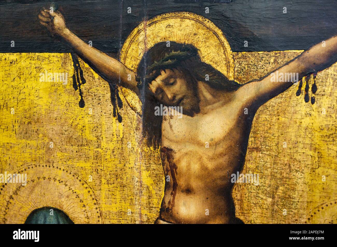 La Crucifixion. C. 1420–30. Partie d'un autel gothique. Banque D'Images