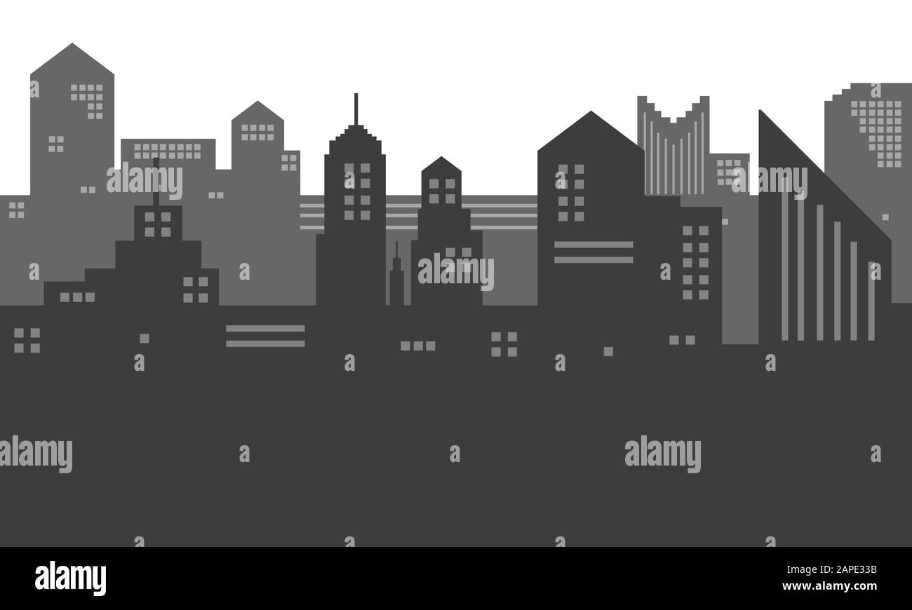 La silhouette de la ville avec ombre noire et blanche Illustration de Vecteur