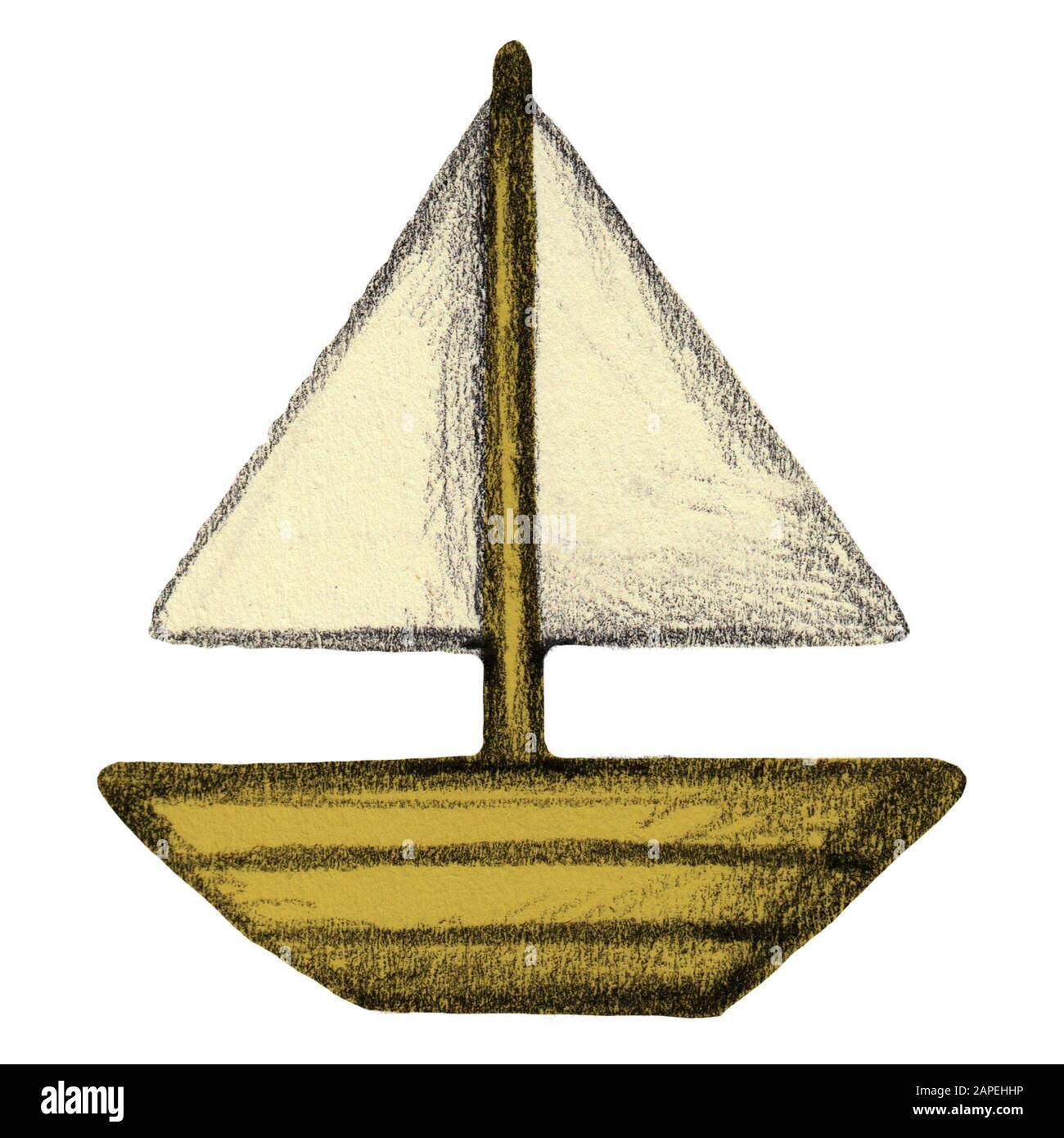 Crayon à la main. navire texturé Enfants imprimer Banque D'Images