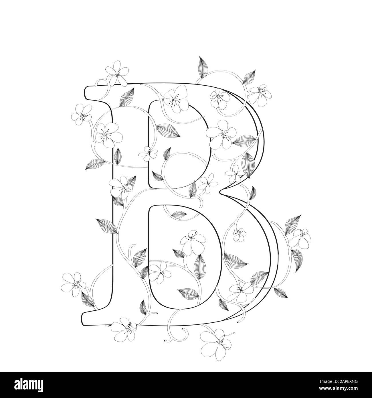 Lettre B esquisse florale sur fond blanc Illustration de Vecteur