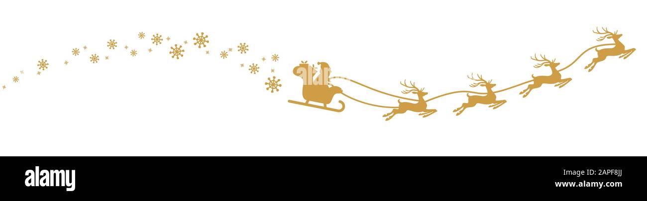 Père Noël avec traîneau, Rennes et quelques flocons de neige isolé sur fond blanc Illustration de Vecteur