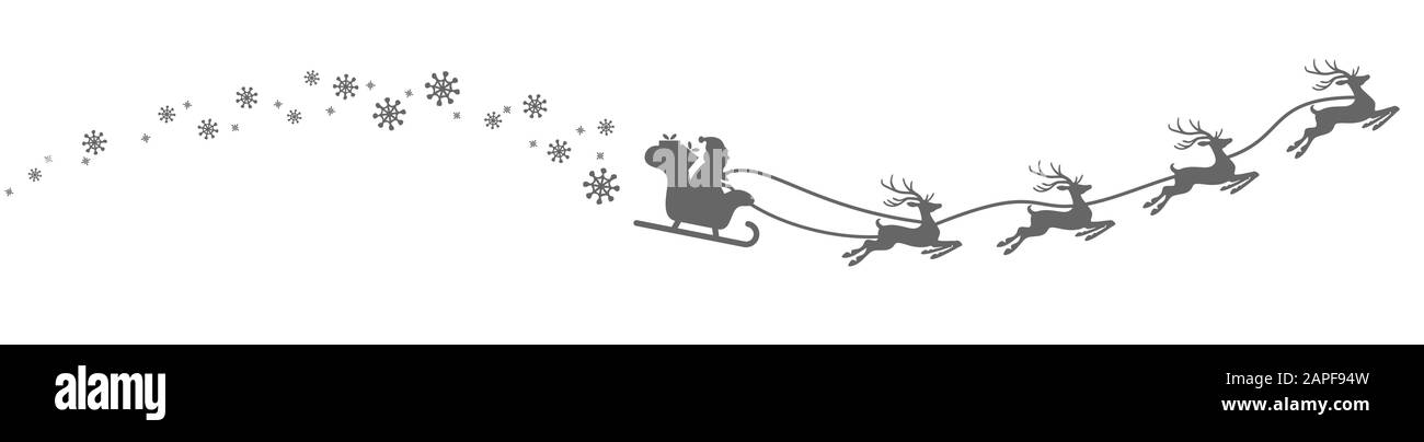 Père Noël avec traîneau, Rennes et quelques flocons de neige isolé sur fond blanc Illustration de Vecteur