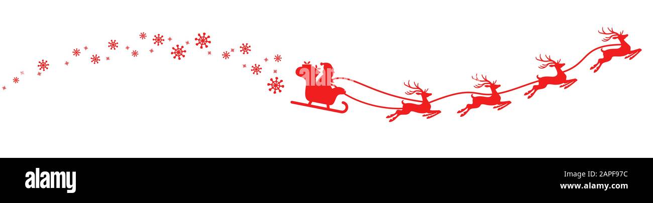 Père Noël avec traîneau, Rennes et quelques flocons de neige isolé sur fond blanc Illustration de Vecteur