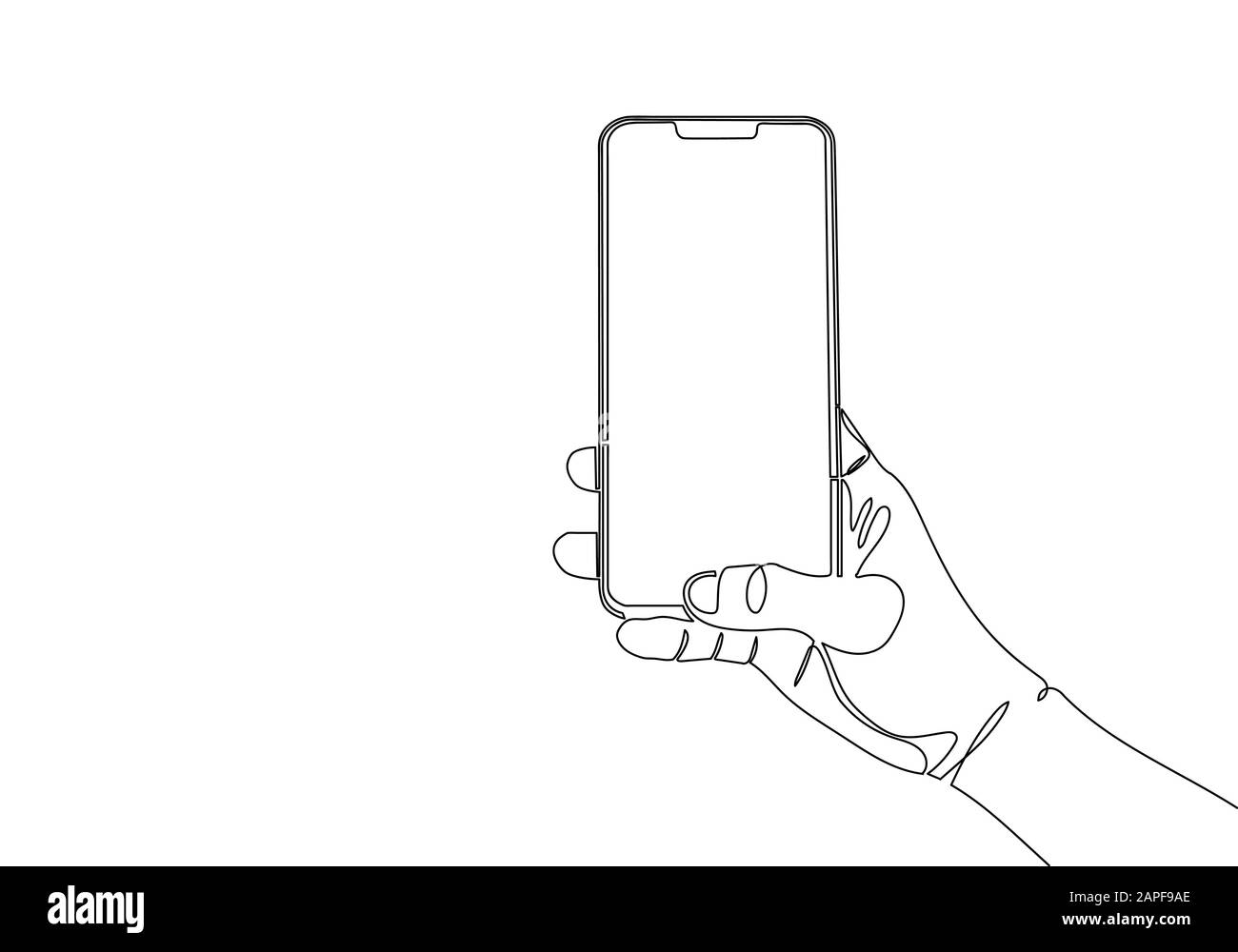 Tracé continu d'une ligne de smartphone à main levée. Banque D'Images