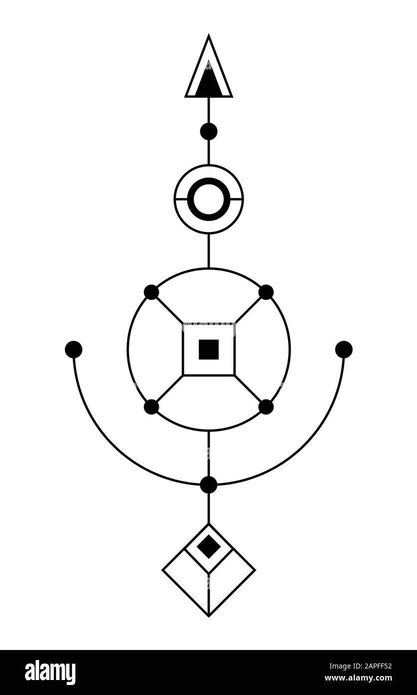 Symbole géométrique abstraite. La géométrie sacrée signe avec des formes géométriques. Isolé sur fond blanc. Formes linéaires noir. Logo linéaire. Illustration de Vecteur